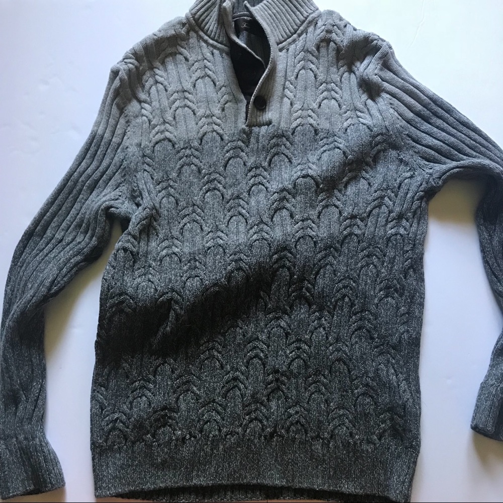 Tasso Elba Gray Ombre Mock Neck Button